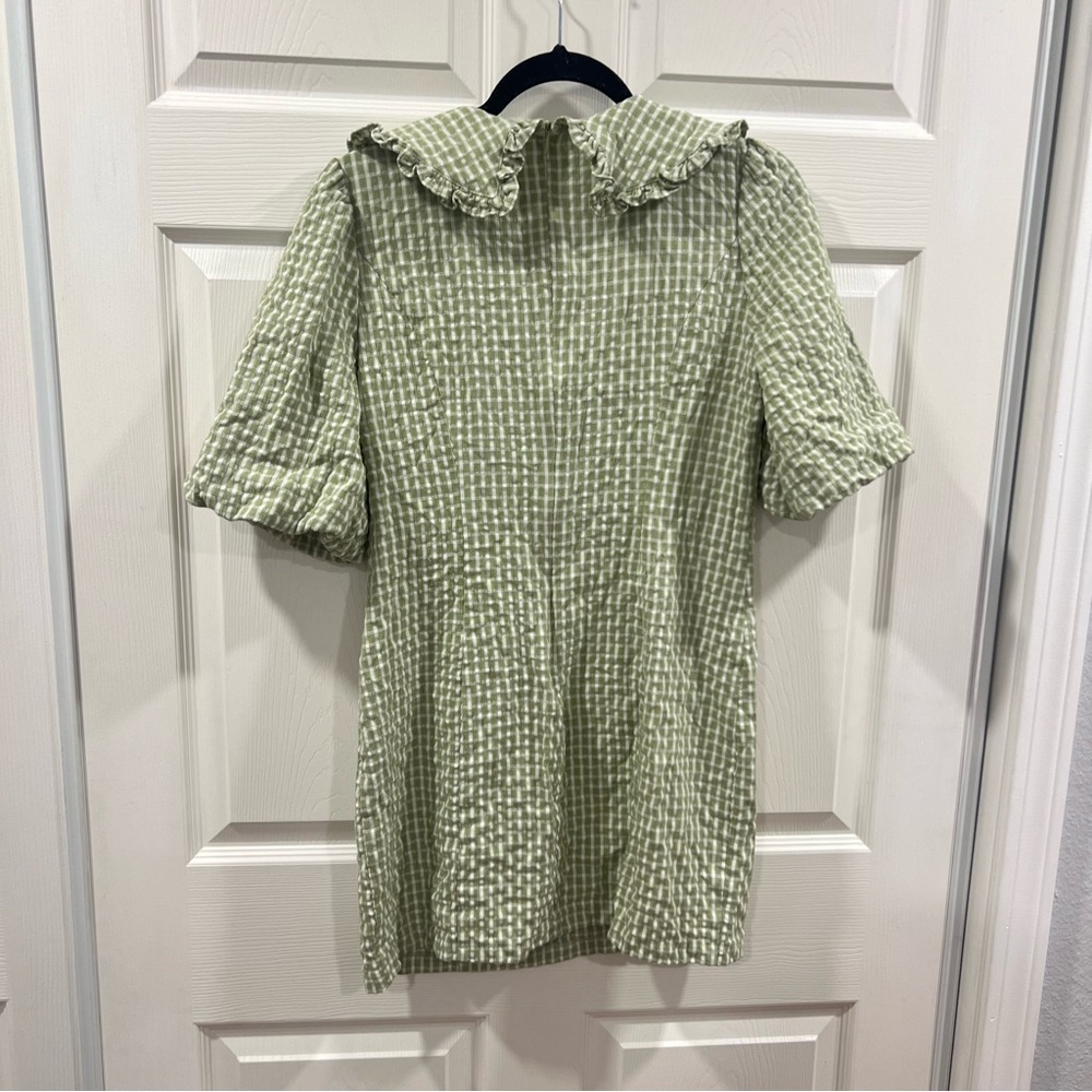Another Girl Green Plaid Collared Mini Sheath Dress Short Sleeve Size 8 Large - Picture 9 of 10